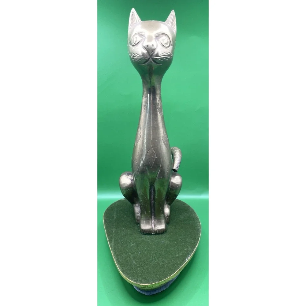 Vintage Solid Brass Long Neck Sitting Cat Figurine 9.5